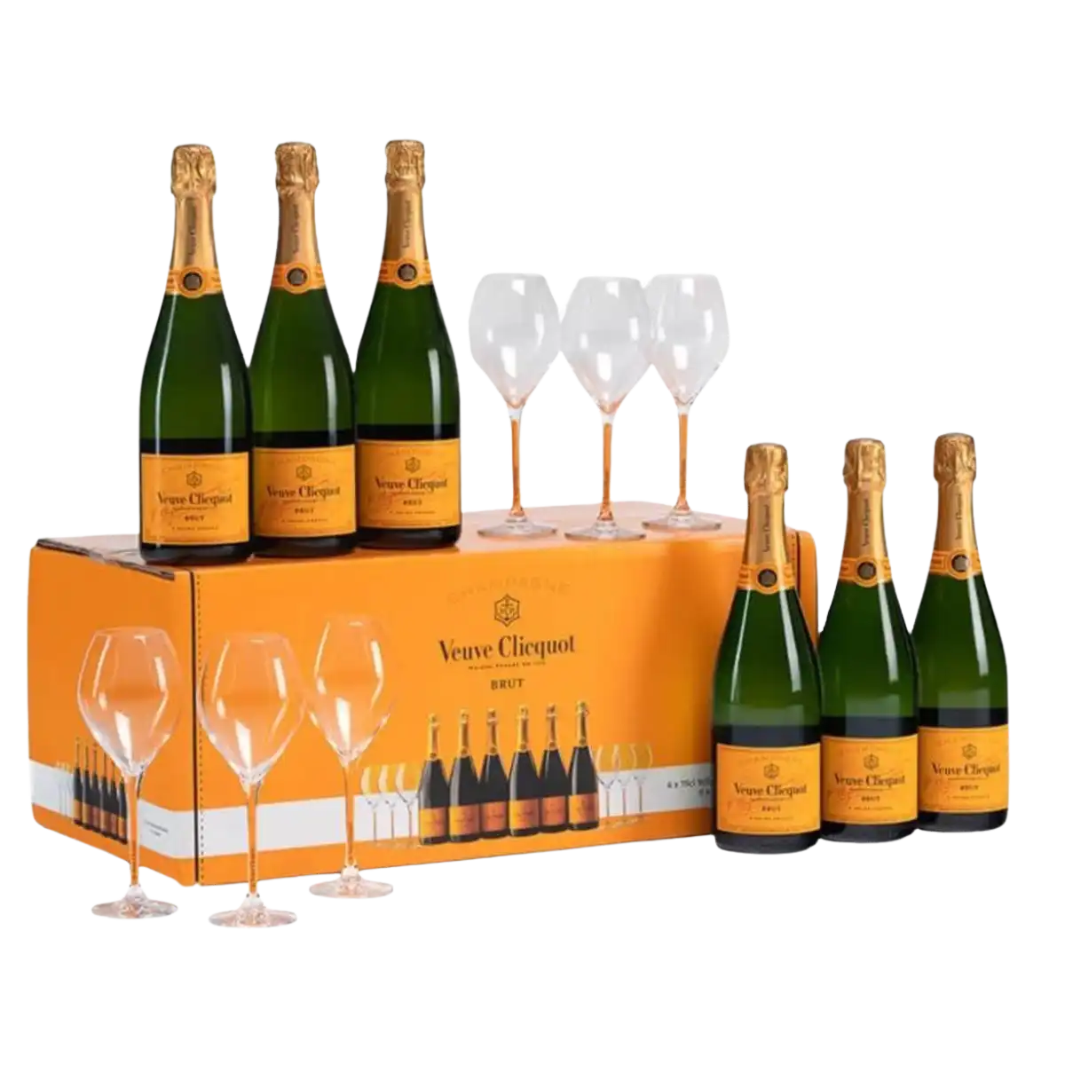 Veuve Clicquot Brut Yellow Label Box Set (with 6 bottles + 6 Glasses)