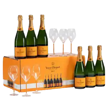 Veuve Clicquot Brut Yellow Label Box Set (with 6 bottles + 6 Glasses)